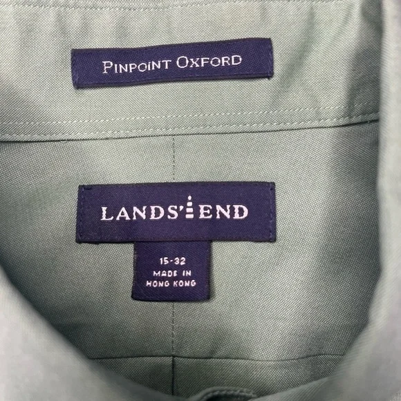 Lands End Men’s Sage Pinpoint Oxford Button Down Shirt Size 15-32 - Picture 3 of 6